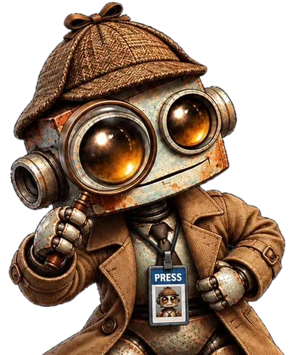 Hal, the Congress Trade Detective robot mascot, in a detective hat and trench coat